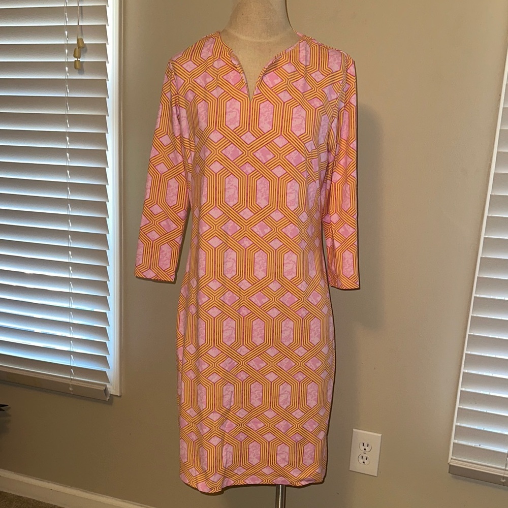 JMcLaughlin  Pink & Orange Geometric Midi Dress